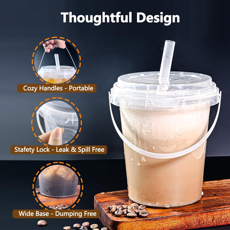 Qsqwsuye 15sets disposable plastic cup with lid and straw, 34