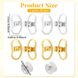 5 Pairs Earring Backs for Droopy Ears Earring Lifters Safety Earring Backs Heavy Earrings Lifters Backs Earring Supports Earring Lifters for Droopy Ears Tight Earring Lifter Backers