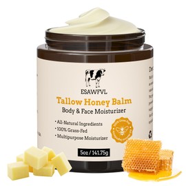 ESAWFVL Beef Tallow for Skin, Whipped Tallow and Honey Balm for Body and Face, Natural Formula Grass Fed Tallow Face Moisturizer for All Skin Types - 5oz