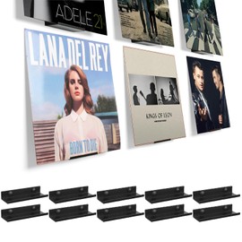 BiJun Vinyl Wall Mount 10 Pack, Black Metal Vinyl Holder Wall Display Shelf Record Wall Mount Stand for Albums LP Minimalist Vinyl Record Wall Storage Set for CD Display in Office Home