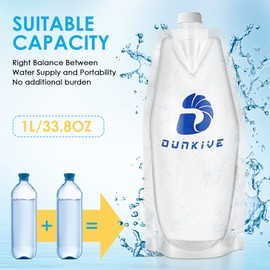 Dunkive Filter Collapsible Water Bottles, 1L Canteens (32oz), Foldable Water Container for Traveling, Hiking, Camping, Backpacking - Lightweight, Reusable, Clear Design(4 Pack)