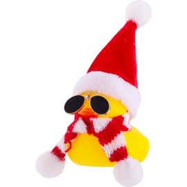 MuMyer Christmas Rubber Ducks Car Ornaments, Mini Yellow Duck Car Dashboard Decorations with Hat Scarf and Sunglasses for Winner Home Christmas Decor, 2 Inches(C4)