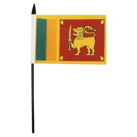 Sri Lanka Table Flag 4'' x 6'' - Sri Lankan Desk Flag 15 x 10 cm - Black plastic stick and base - AZ FLAG