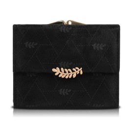 [ArtsEye] Compact Tri-Fold Women's Wallet PU Leather Snap Button RFID Protection, 1190-black