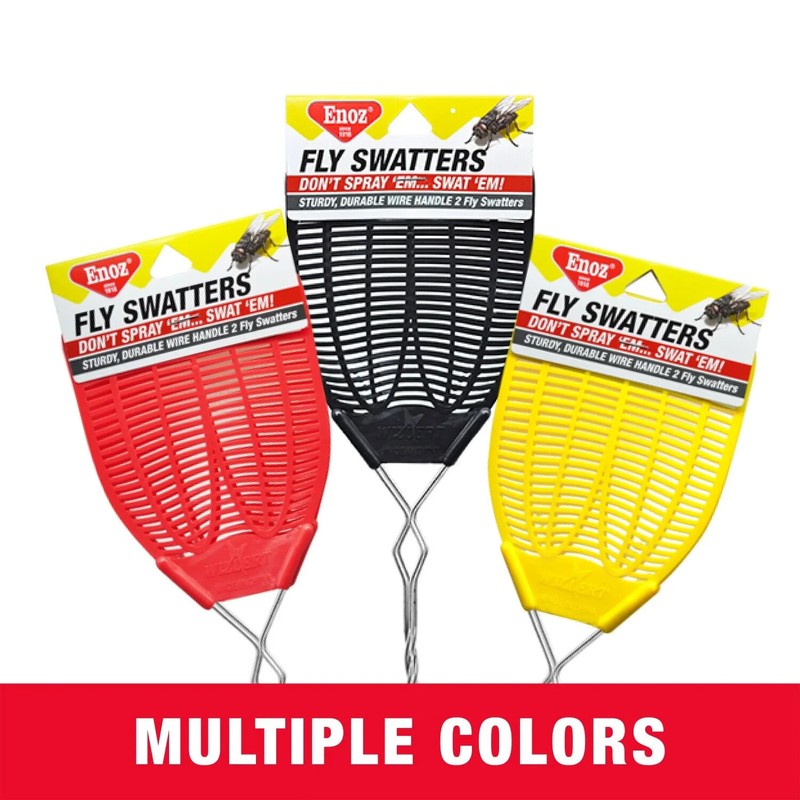 Enoz Fly Swatter, Wire Handled Plastic Fly Swatter, Assorted Colors,