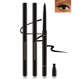 Black Gel Eyeliner for Older Women, Waterproof Smudge-Proof Retractable Eyeliner Pencil, Long Lasting 24H, Matte Cream Eyeliner Waterline with Sharpener, Eye Liner for Mature Women Sensitive Eyes-2Pcs