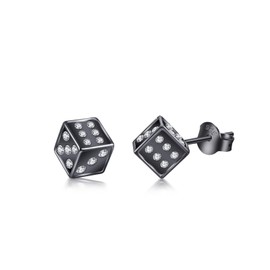 PHNIBIRD Mens Earrings Stud Square White Dice Mens Stud Earrings Hypoallergenic Dainty Cool Earrings for Men (black)