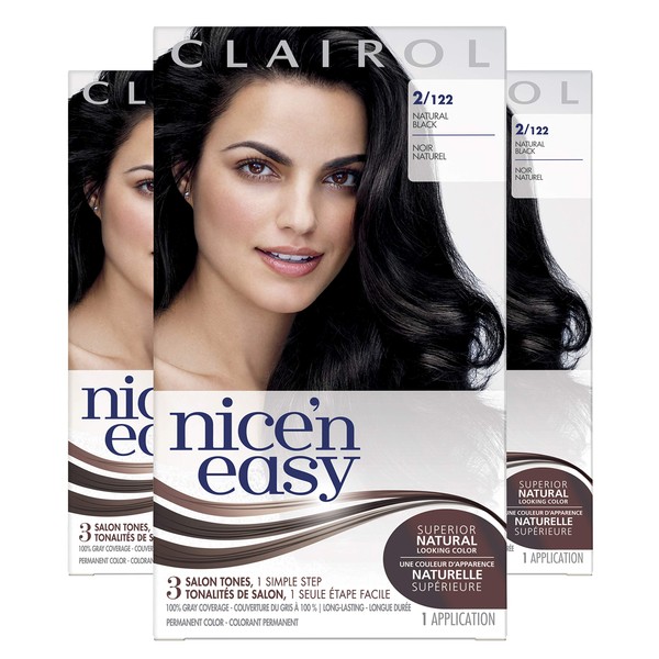 Clairol Nice'n Easy Liquid Permanent Hair Dye, 2 Black Hair Color, 3 Count