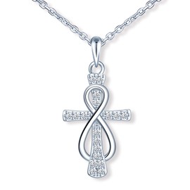 MicLee Women's girl's Necklace pendant, 925 Sterling Silver necklace, Creative cross infinity symbol necklace, Choker, Inlaid zircon, beautiful and classic pendant, silver