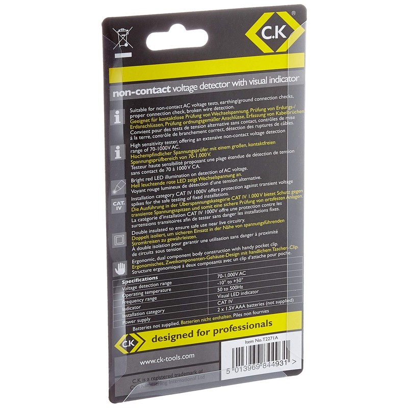 C.K T2271A Non-Contact Voltage Detector with Visual Indicator,Red