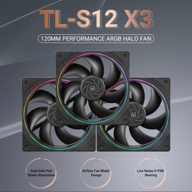 Thermalright TL-S12 CPU Fan, 120mm Case Cooler Fan, 4pin PWM Connector Silent Computer Cooling with S-FDB Bearing Included, up to 1500RPM Speed PC Cooling (3-Pack)