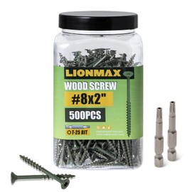 LIONMAX Deck Screws 2 Inch, Wood Screws #8 x 2", 500 PCS, Rust Resistant, Exterior Epoxy Coated, Outdoor Decking Screws, Torx/Star Drive Head Screw, T25 Star Bit Included, Green