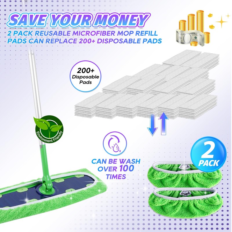 KEEPOW Reusable Mop Refill Pads Replacement Compatible with Swiffer Heavy