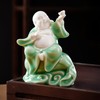 Houlu Small Green Fat Laughing Buddha Statue for Good Luck,
