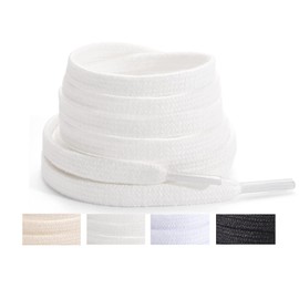 ZHENTOR [2 Pairs] Flat Athletic Shoe Laces - Cotton Shoelaces for Sport Canvas Shoes and 70S Replacement Sneakers (39in, white)