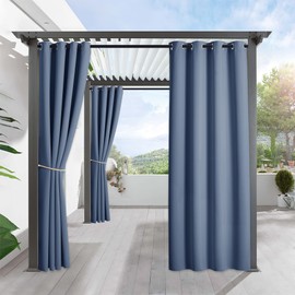 RYB HOME Outdoor Patio Curtains 84 inches - Blackout Waterproof Drapes Lights & Drafts Blocking for Both Indoor & Outdoor Usage Privacy Gazebo Porch Covering, W 52 x L 84, 1 Pc, Stone Blue