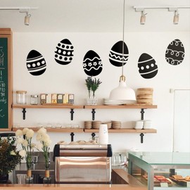 Set of 6 Easter Day Vinyl Wall Art Decals - Easter Eggs - 10" x 7" Each - Resurrection Sunday Pascha Holiday Cute Home Living Room Bedroom Apartment Office Work Nursery Decor (10" x 7" Each; Black)