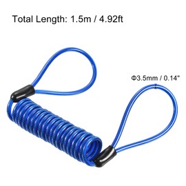 PATIKIL Security Steel Cable 3.5mm x 1.5m/4.92ft Coated Spring Luggage Lock Wire Rope with Double Loop Blue
