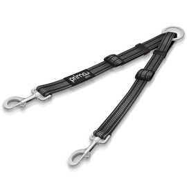 Prima Pets Reflective Adjustable Double Dog Coupler - Each Side Adjusts 11" to 20" in Length - Walk 2 Dogs with Ease (Medium - 3/4" Width, Black)