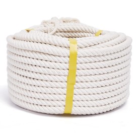 Natural Cotton Rope 1/2 Inch x 100 Feet, 4-Strand Twisted Cotton Rope, Natural Thick White Rope, Soft Rope Cord, Craft Rope for Sports, Décor, Pet Toys, DIY Crafts, Macramé & Indoor Outdoor Use