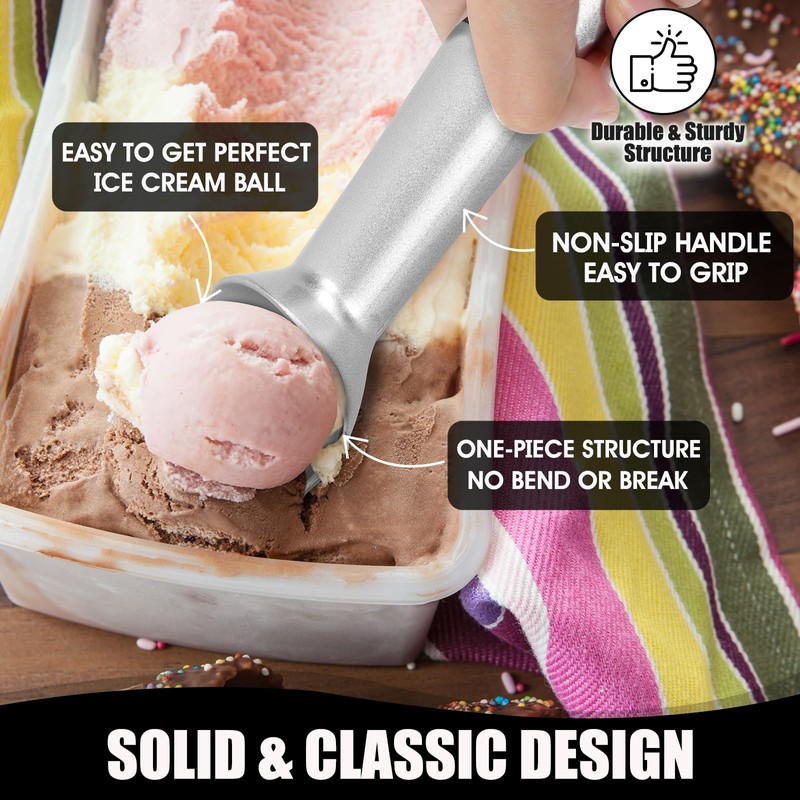CUNSENR 7 inch Ice Cream Scoop - One-Piece Nonstick Aluminum
