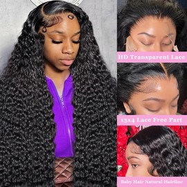 ULRICA Deep Wave Lace Front Wigs Human Hair Wigs for Black Women 13x4 HD Lace Front Wigs Pre Plucked Water Wave Lace Front Wigs Human Hair 13x4 Lace Front Wigs 22 Inch 180% Density