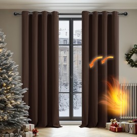 Deconovo Deconovo Curtains Blackout Curtains Thermal Insulated Curtains Eyelet Curtains for Living Room Dark Mocha W42 x L95 Inch One Pair