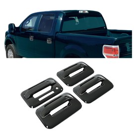 KUAFU Exterior Door Handle Cover Compatible with 2004-2014 Ford F-150 4DR 4 Door (with KeyPad Cutout) Stick-On Handle Covers Overlay Powder Coated Black 4Pcs