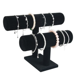 Ksvaye Bracelet Holder Velvet Bracelet Stand 2 Tier T-Bar Jewellery Holder Jewellery Stand Bracelets for Storage Jewellery, Watches, Necklaces, Bracelets (Black)