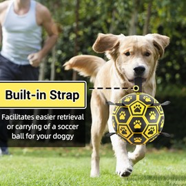 Diman Dog Balls Toys: Soccer Balls for Dogs with Straps, Outdoor Dog Toys, Waterpool Ball, Interactive, Training, Pet Birthday Gifts for Smll Medium Large (Black,Yellow)