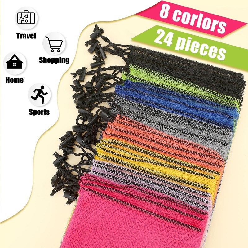24 Pcs Mesh Bags Drawstring Mesh Laundry Bag Stuff Sack