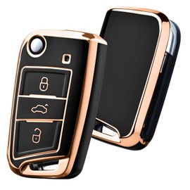 OATSBASF Car Key Case Key Case, Key Box Cover 3 Buttons (gold trim-black)