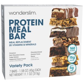 WonderSlim WonderSlim Meal Replacement Protein Bar, Variety Pack, 15g Protein, 20 Vitamins & Minerals (7ct)