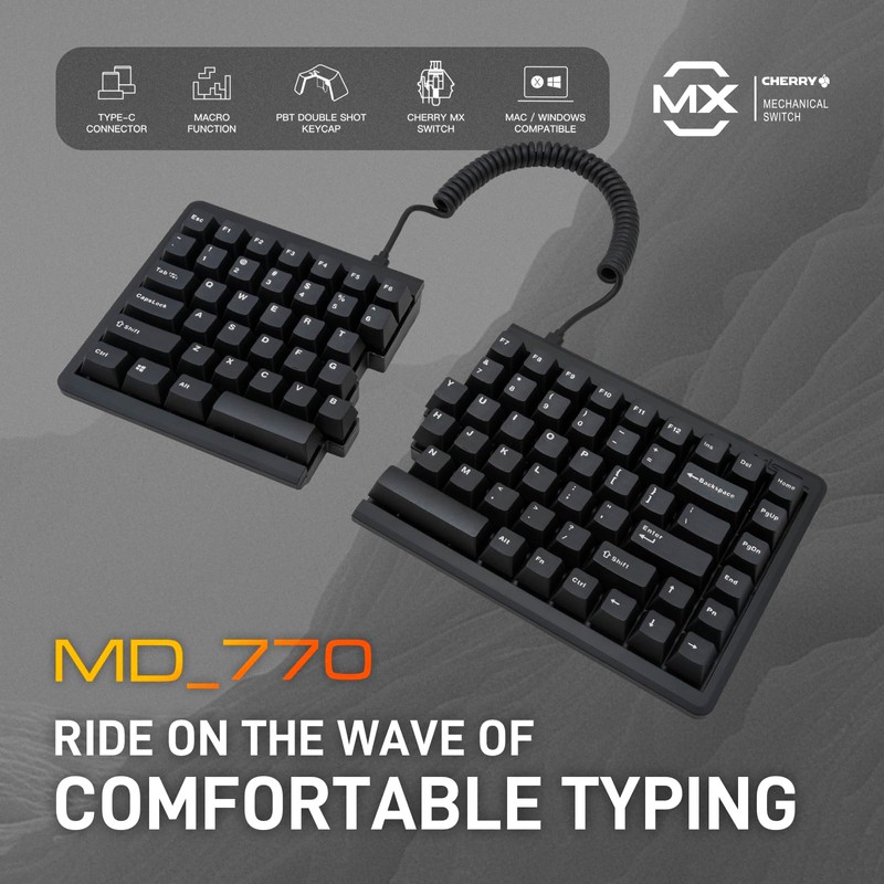 BAROCCOMiSTEL MD770 Classic Black/WF, TKL Ergonomic Mechanical Keyboard, Cherry MX,