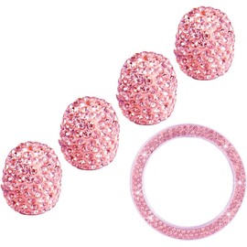 iplusmile Juego de 5 Tapones para Válvula de Llanta de Carro Rosa Anillo Decorativo para Botón de Encendido, Material Aleación de Zinc y Abs, Previene Fugas y Prolonga Vida Útil