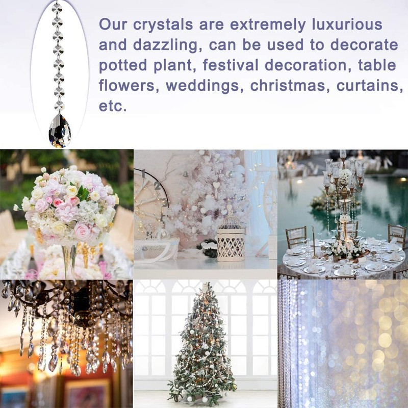 Fushing 10Pcs 1ft Teardrop Crystal Strands, Hanging Crystal Beads Chain
