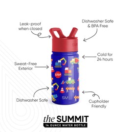 Simple Modern Kids Summit Water Bottle with Straw Lid | 14oz Stainless Steel Cup Insulated Tumbler for Toddlers, School | Under Construction