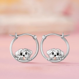 Sterling Silver Maltese Hoop Earrings for Women Maltese Dog Accessories, Gift for Dog Lovers