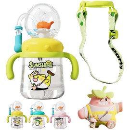 Drinking Cup with Whale Squirt 2025 Kids Weighted Sippy Cups No Spill Cute Water Bottle with Lids and Straws Leak Proof Handles ＆ Adjustable Strap 360 Squirting Milk Straw Training Sippy Cups (B1)