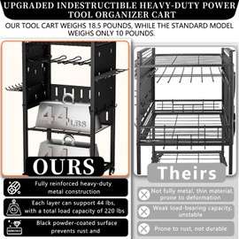 Pure Metal Heavy-Duty Tool Cart, Tool Organizer, 4 Layers + 4 Multifunctional Side Hangers, Integrated Design Power Tool Organizer, Practical Gift for Men, Husbands, and Fathers.