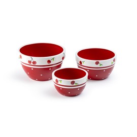 Gracie China Shop Red Cherry 3-Piece Hand Painted Mixing Bowl Set