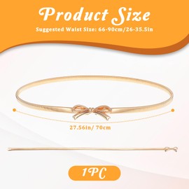 Skinny Metal Waist Belt for Women Gold Bow Skinny Belt Adjustable Stretchy Fashion Waistband Women's Belts With Bow-Knot for Dresses Jeans Ladies Clothing Accessories 27.56 × 0.35 Inches