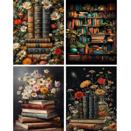 4 Pack Book Flower Diamond Art Kits for Adults Beginners,Full Round Drill DIY Diamond Painting Kits,Paint by Diamonds Dot Gem Art Crystal Easy,Home Wall Decor 12X16Inch