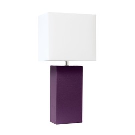 Elegant Designs LT1151-EGP Contemporary Faux Leather Encased Table Lamp for Living Room, Bedroom, Study, Office, Entryway, Reading Nook, Eggplant Purple