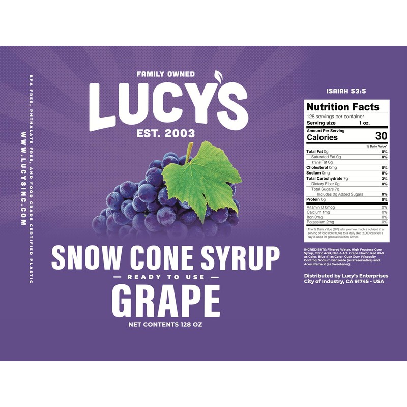 Lucy's Family Owned - Shaved Ice Snow Cone Syrup, Grape