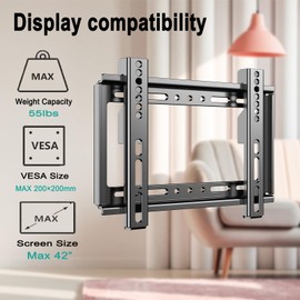 ASMXQY Fixed TV Wall Mount Bracket for 14-42 Inch Flat Screen TVs & Monitors, Universal TV Monitor Mount,Low Profile TV Mount Bracket VESA Up to 200x200mm, Super Slim -Position Wall Mount tv Bracket