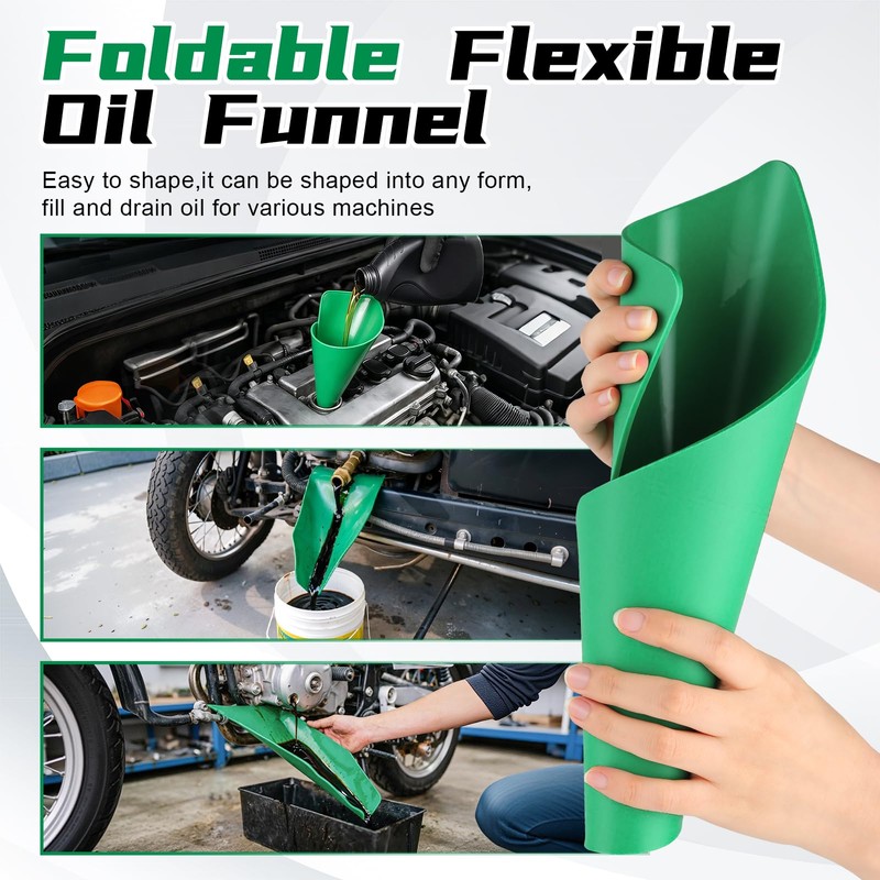 JUSTTOP Flexible Oil Funnel,Reused Flexible Foldable Oil Drain Funnel,Form a