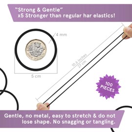 Smith’s® 100 Pieces “Strong & Gentle” Elastic Hair Bands (Black) | Hair Ties | Hairbands | Ponytail Holder | 4mm x 50mm | No Metal | Women, Men, Girls & Kids