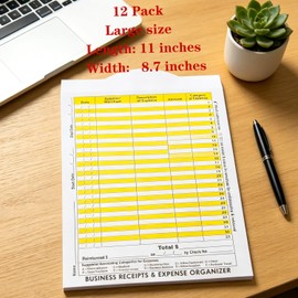 12 Pack 11×8.7" Receipt Organizer Envelopes with Expense & Mileage Ledger