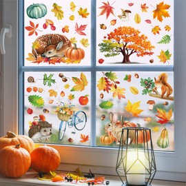 9 Sheets Fall Window Clings, Maple Stickers, Thanksgiving Fall Decorations for Home -Double-Sided Window Decals for Autumn Thanksgiving Harvest Party, Pumpkin Leaves Window Stickers Decor